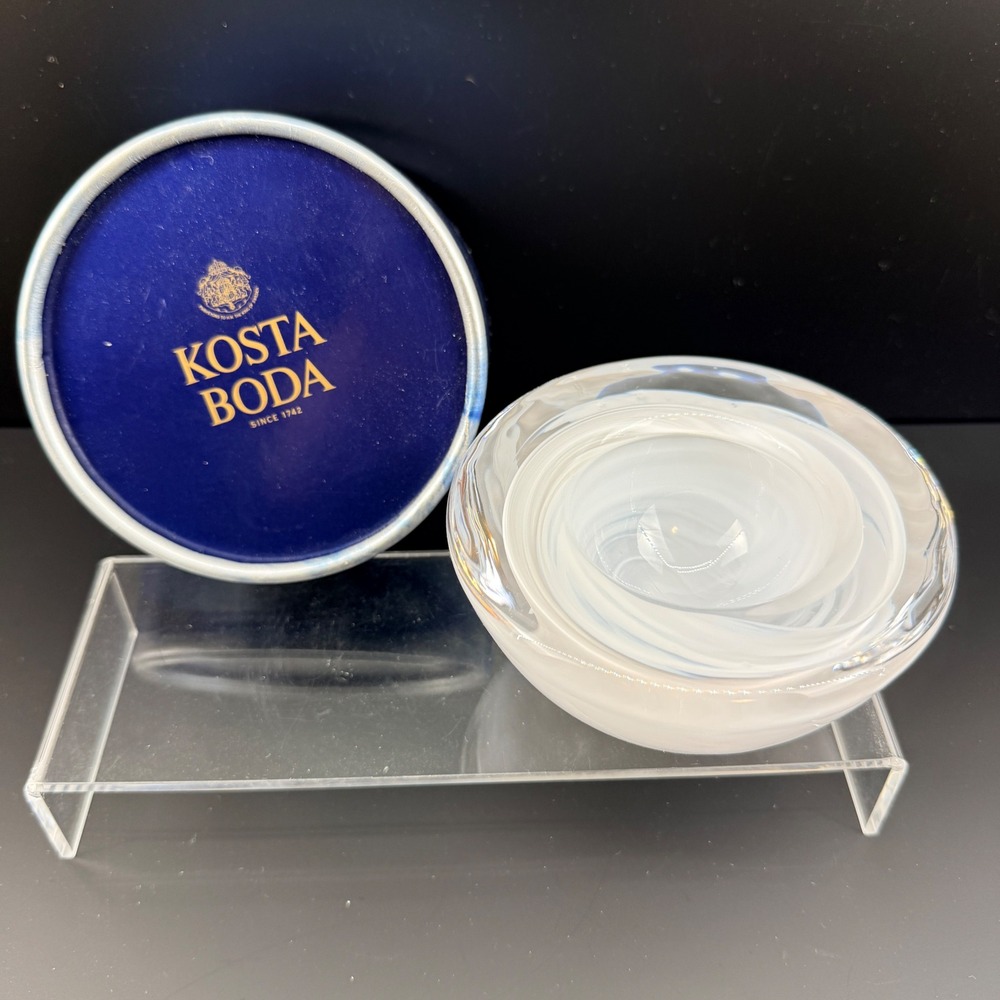 Kosta Boda Atoll White Glass Votive Candle Bowl Anna Ehrner Signed‎ Married Box
